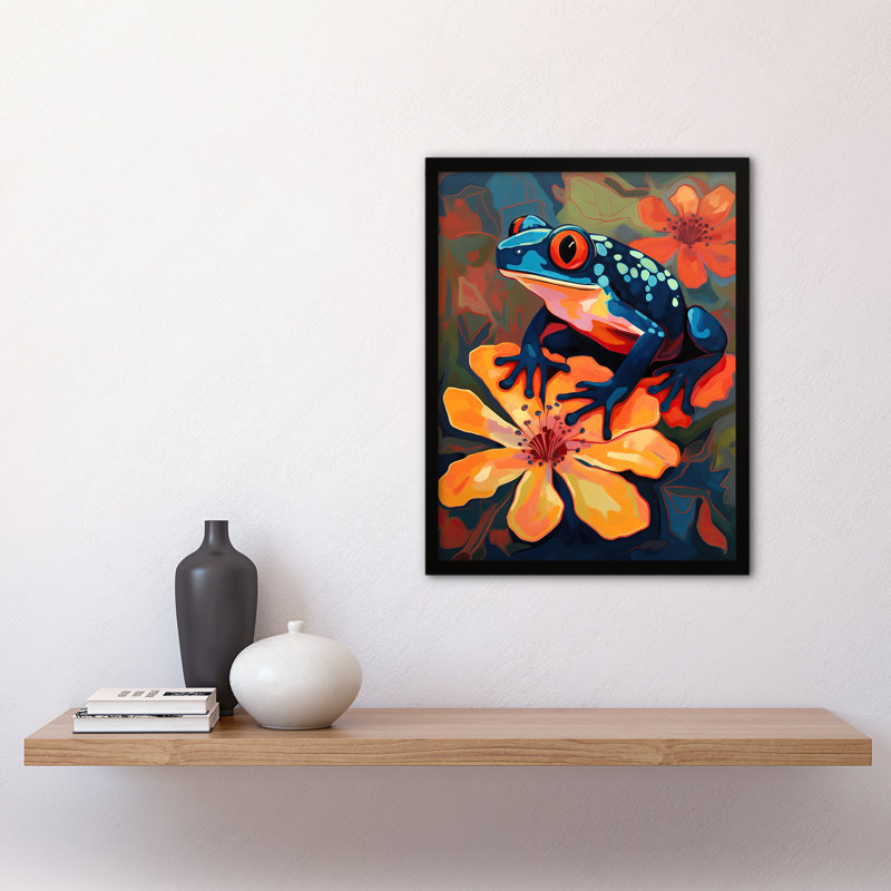 Albirda Tropical Blue Frog On Orange Flower Striking - Single Picture Frame Print