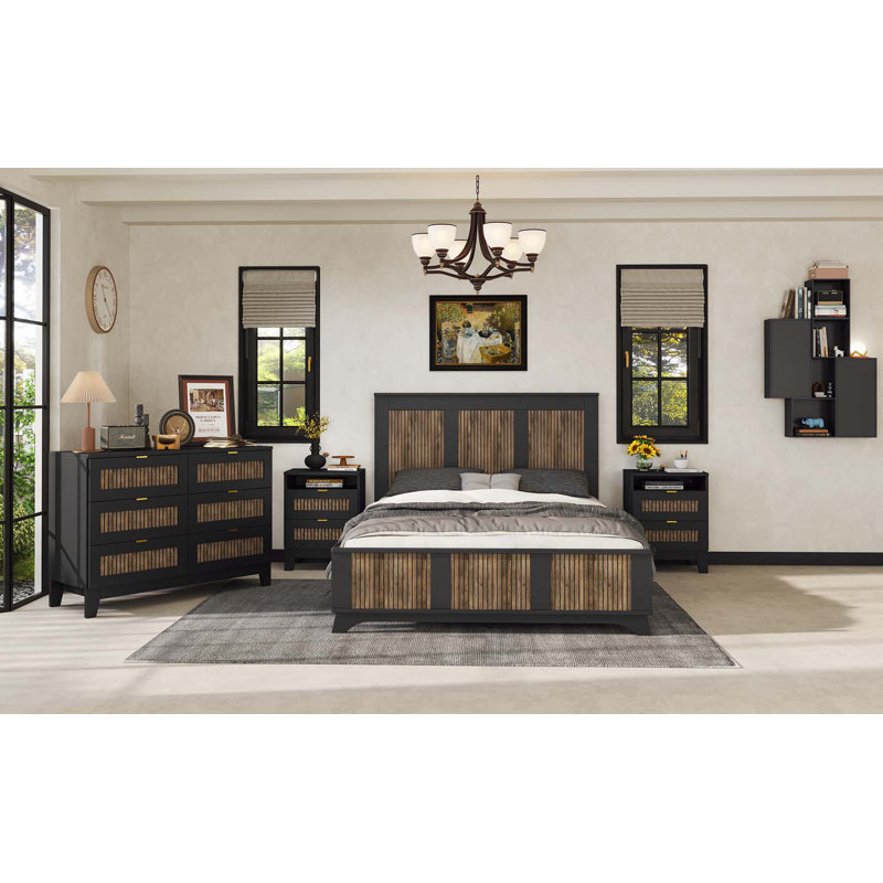 Lit plateforme Farmhouse, Noir, Grand lit