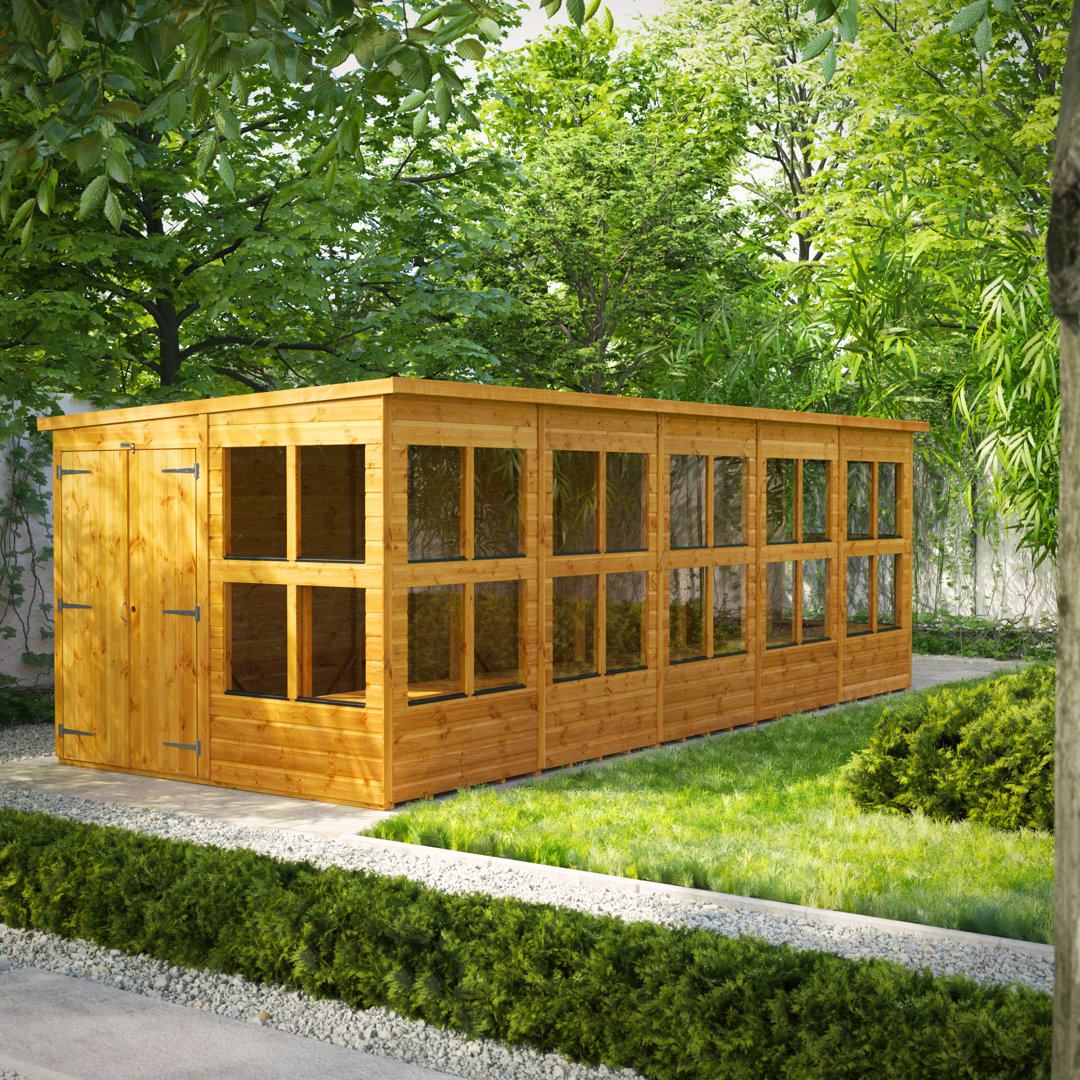 Powersheds 20 x 8ft Timber Tongue & Groove Pent Potting Shed Double Doors