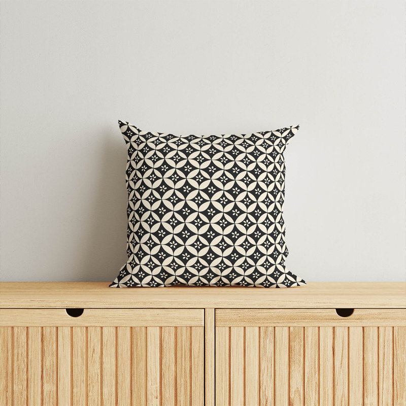 Coussin décoratif Sakura Bloom, Minuit gris anthracite géométrique, Carré 26 po