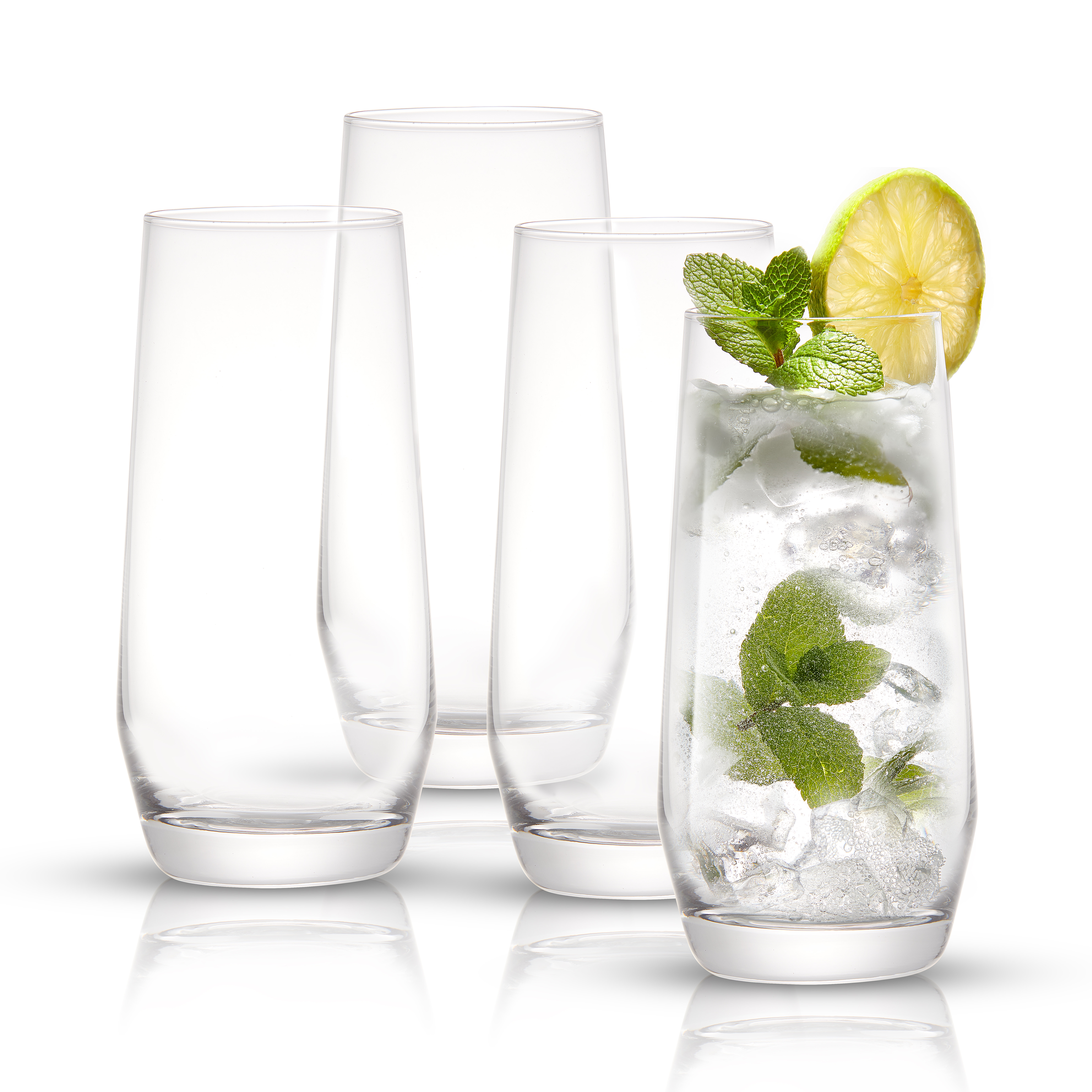 Set of 4: JoyJolt Gwen Highball Drinking Glasses, 18oz