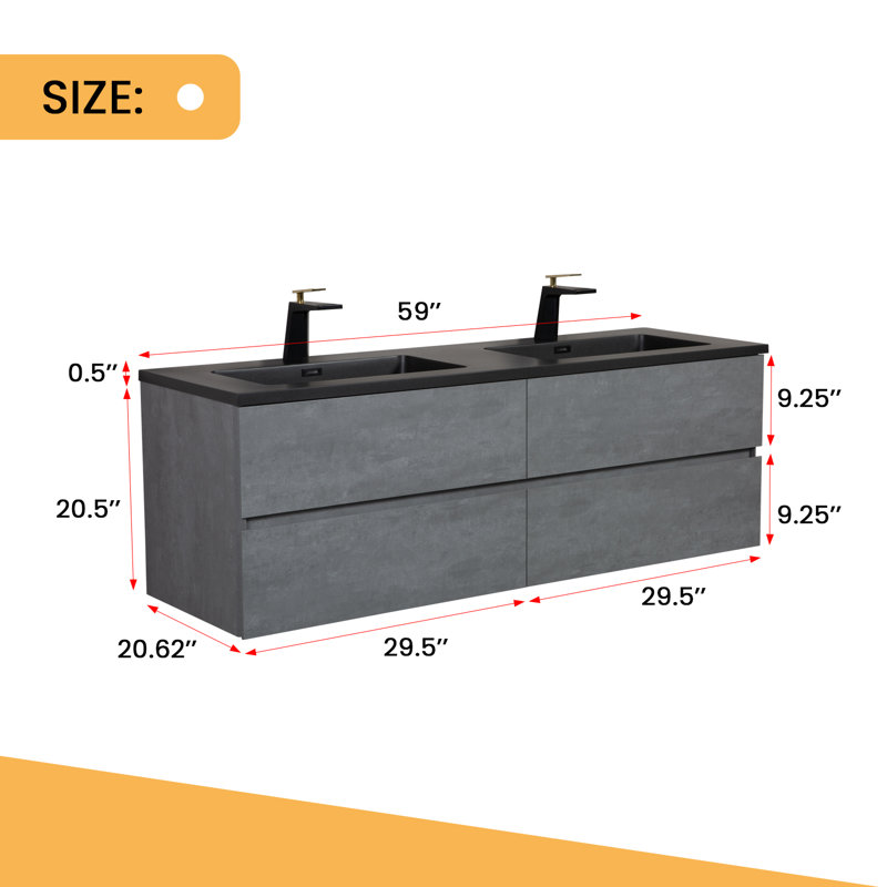 59'' Double Bathroom Vanity with Resin Top