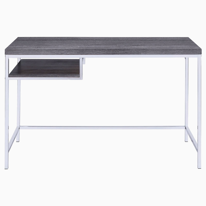 Bureau d'écriture rectangulaire gris et chrome patiné