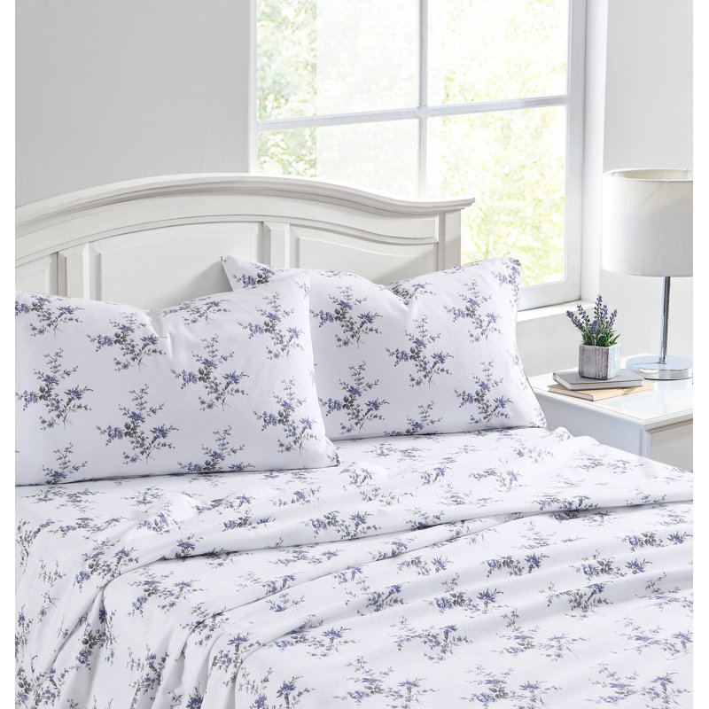 Ensemble de draps en flanelle de coton brossé, Mauve Jessika, Ensemble de draps pour lit double avec 2 taies d'o