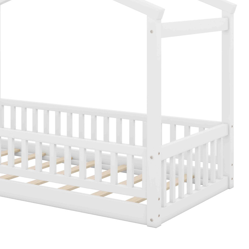 Cadre de lit en bois avec clôture, Blanc