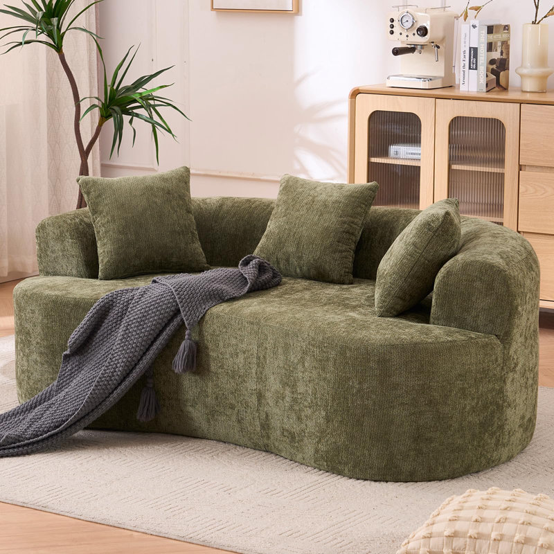  Boneless 67" Curved Loveseat For Small Spaces, White Curved Couches For Living Room, Compression Sofa In A Box With 3 Pillows, Small Couch For Bedroom With Wide Armrest & Memory Foam, No Assembly Required