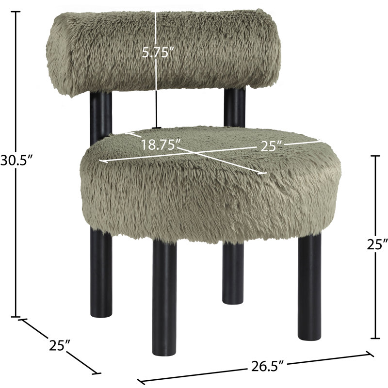 Fauteuil d'appoint rembourré Ambre, Tissu vert en peau de mouton vert, Noir, noir, noir, noir