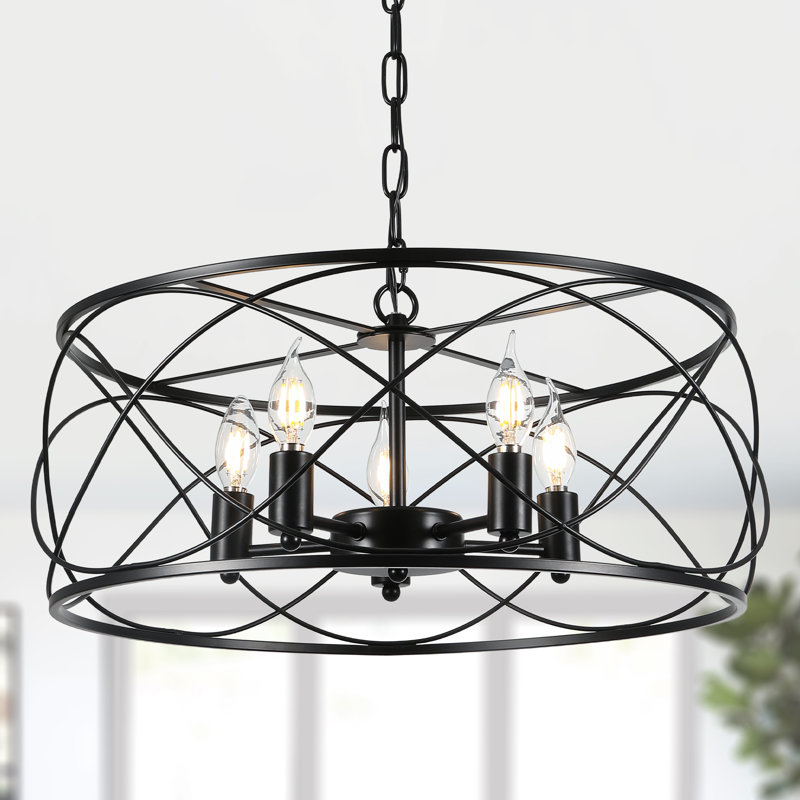 20" 5-Light Dimmable Durm Chandelier with Adjustable Height, Black