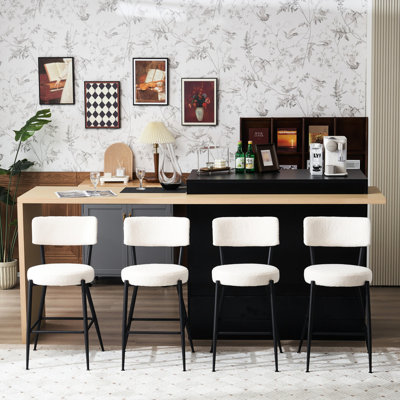 De 4 tabourets de comptoir pour îlot de cuisine - tissu beige, base de métal élégant, comptoir de cuisine beige, design ergonomique