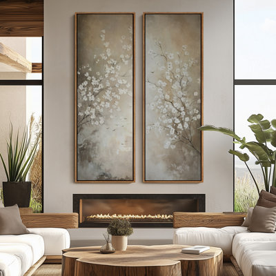 Vintage Landscape Wall Art - 20x60 inches Framed Canvas Set of 2