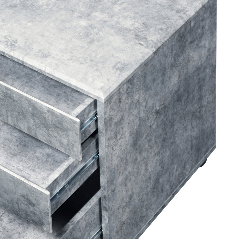 Classeur gris avec finition en faux béton et 3 - aspect argenté