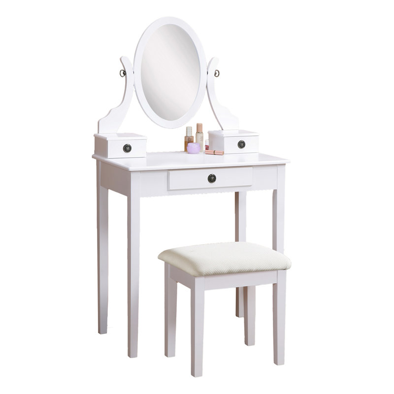 Ensemble coiffeuse et tabouret de maquillage Moniys, Blanc
