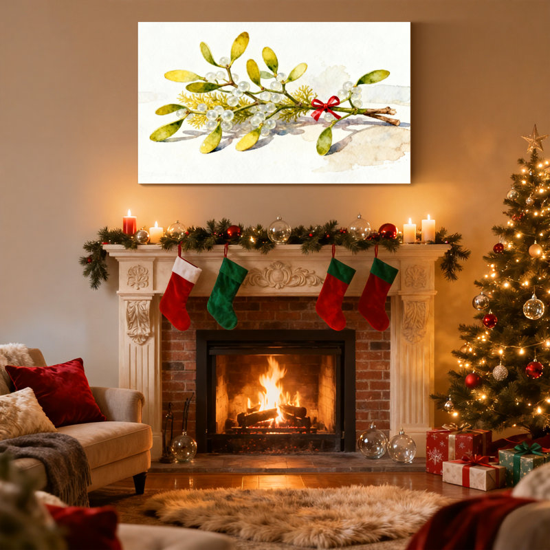 Ensemble de 3 impressions sur toile, branche de Noël avec arc rouge et baies blanches, H 16 po x l 24 po
