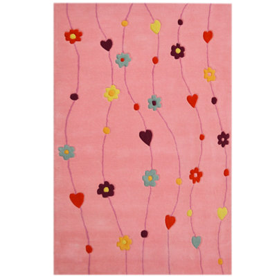 Kids Flowers Wool Pink Rug