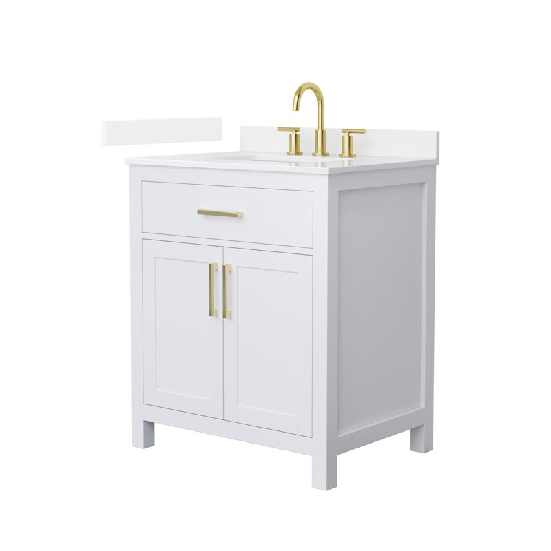 Beckett 30" Freestanding Single Bathroom Vanity with Quartz Top, White, Brushed Gold, White Quartz