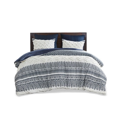 3 Piece Duvet Cover, Cotton With Chenille Tufting, Delicate Touch, Pattern, Machine Washable Atmosphere, Print