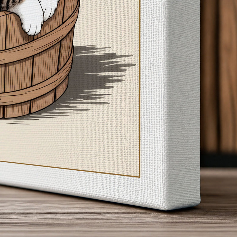 Cat in Bloom Japandi - Wrapped Canvas, 24x16 - 61.0 x 40.6 cm, White Border