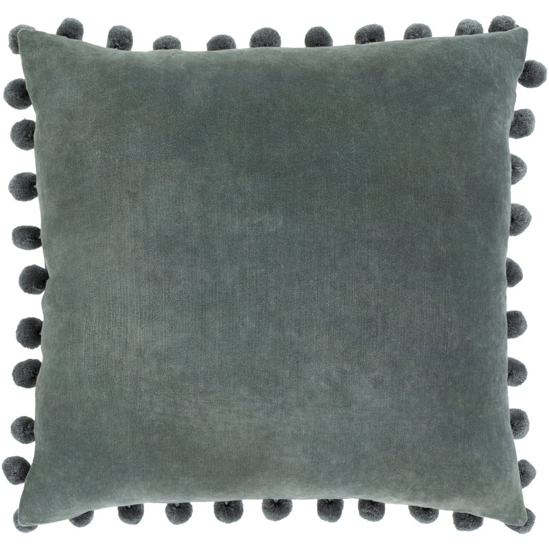 Solid Sage and Denim Cotton Square Throw Pillow