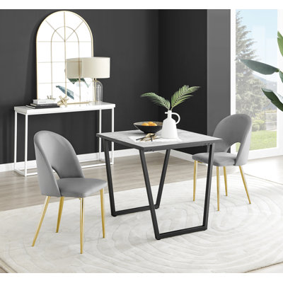 Table de salle à manger et chaises en mélamine effet marbre Carzon - Chaises de salle à manger en similicuir de luxe