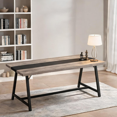 Gray-toned Executive Desk with Steel Frame for Home Office or Meeting Room – 70.9 Rectangular Table, Seats 6-8
