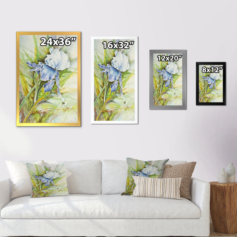«Vintage Flowers Iris», reproduction d'art sur toile traditionnelle, Cadre photo doré, H 12 po x l 8 po x P 1 po