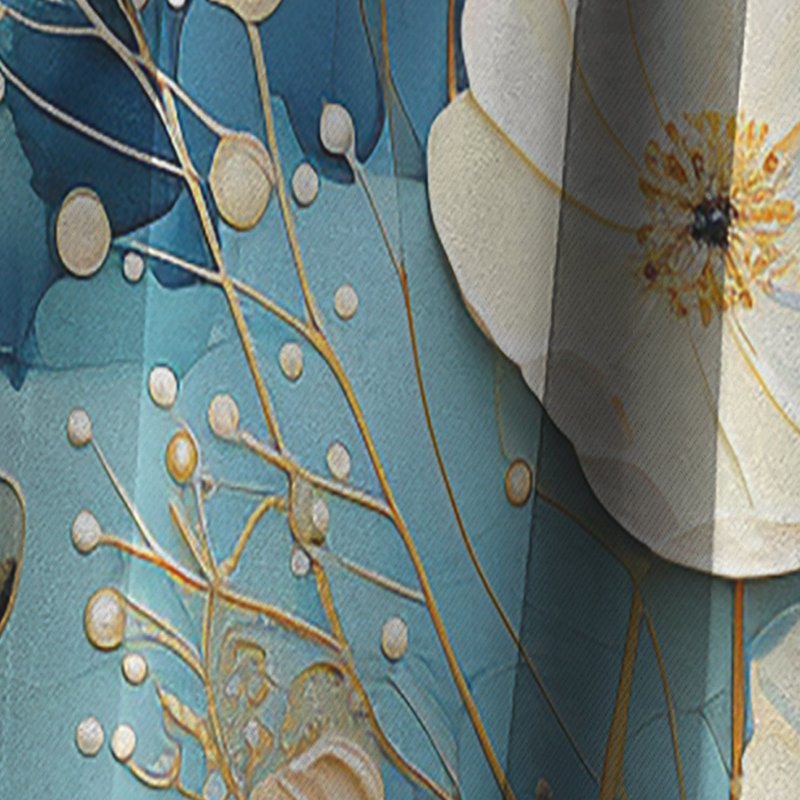 Blue Tranquil Gardens II - Abstract Botanicals Curtain - Blackout Abstract Curtain - 1 Panels, 52" W x 120" L