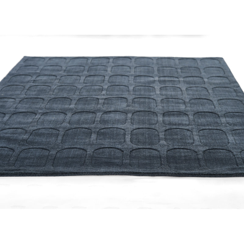  Contour Hand Woven Wool Geometric Navy Area Rug, Rectangle 6' x 9'