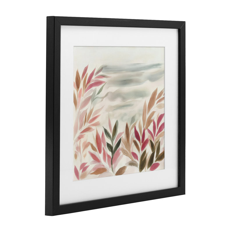 Reproduction encadrée sous verre de feuilles soufflées par le vent, conception de Mona Grace, H 16 po x l 16 po