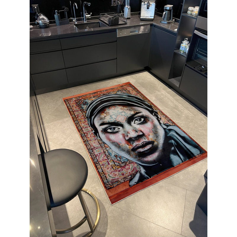 Tapis décoratif abstrait à motif de portrait de femme, Tapis de couloir 3 pi 9,81 po x 6 pi 6,74 po