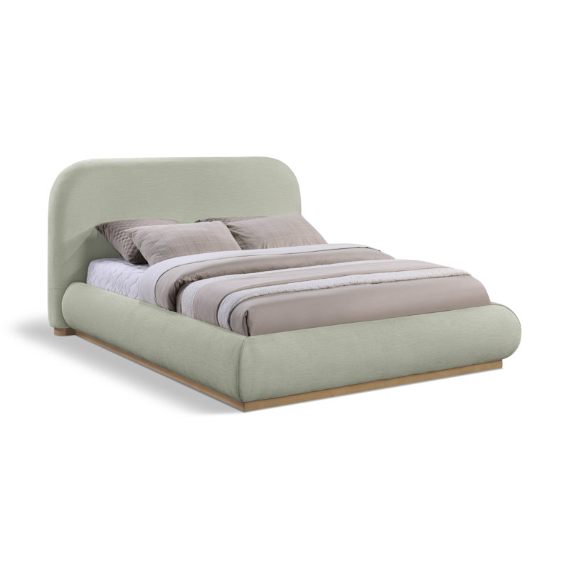 Humayrah Upholstered Panel Bed, Full/Double, Mint Chenille Fabric / Stained Natural