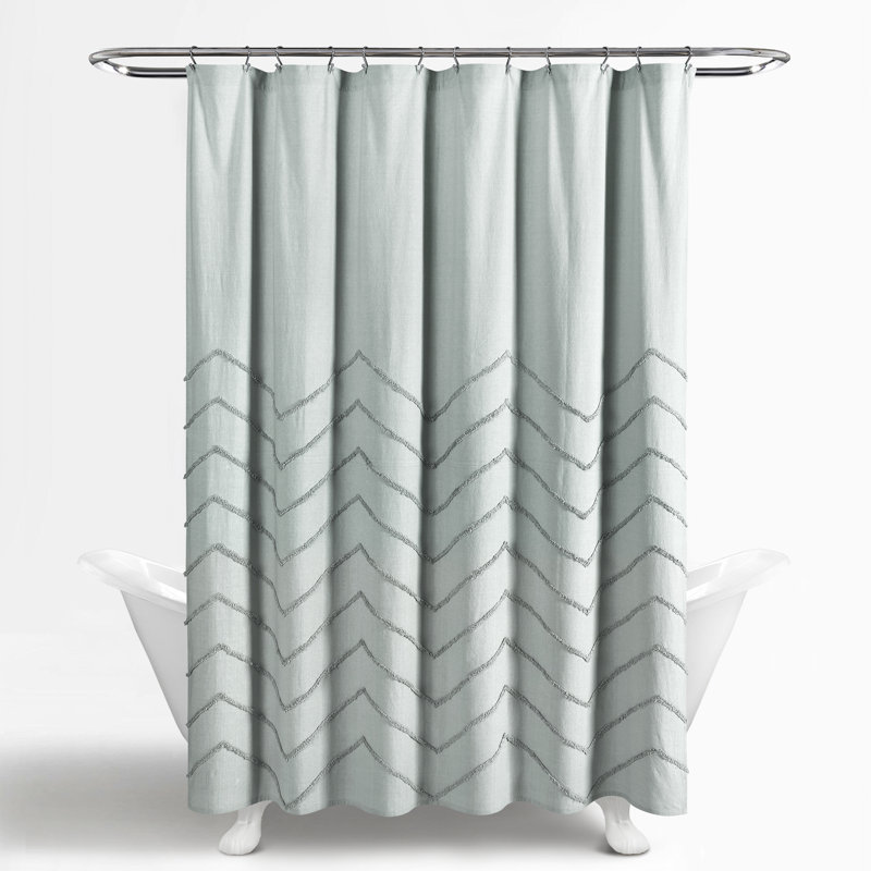 Chenille Chevron Cotton Geometric Shower Curtain, Pastel Blue