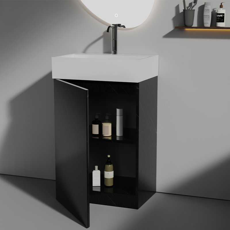 Meuble-lavabo en marbre avec lavabo en céramique, Noir