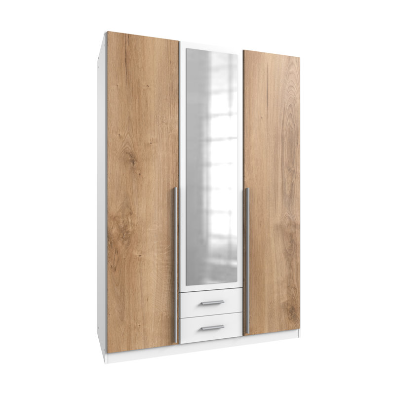 Aristocles 3 Door Manufactured Wood Wardrobe, Plank oak/White