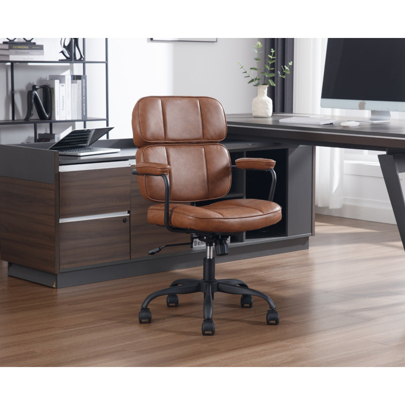 Swivel Office Chair Ergonomic Computer Desk Chairs with Castors Made of Faux Leather,Brown