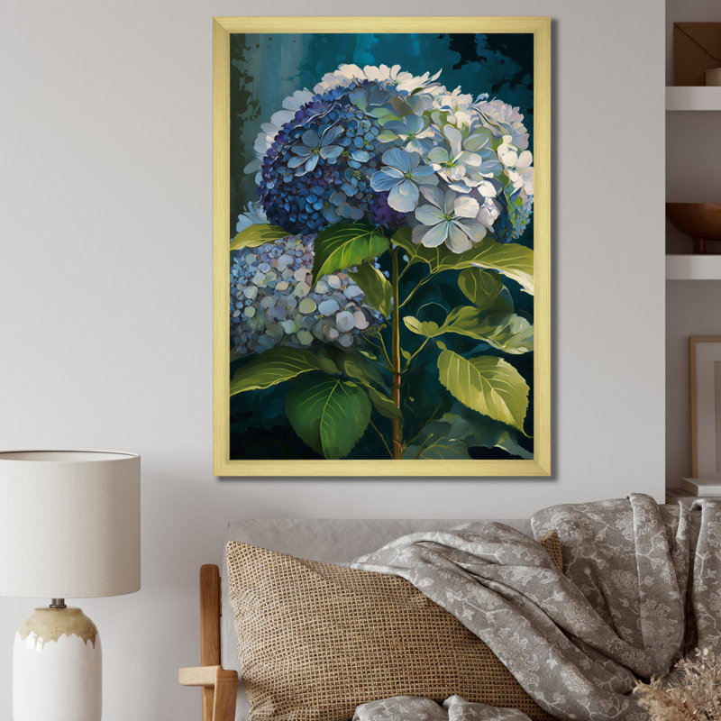 Hydrangea Bouquet Retro Illustration, reproduction d'art encadrée sur toile, H 44 po x l 34 po x P 1,5 po