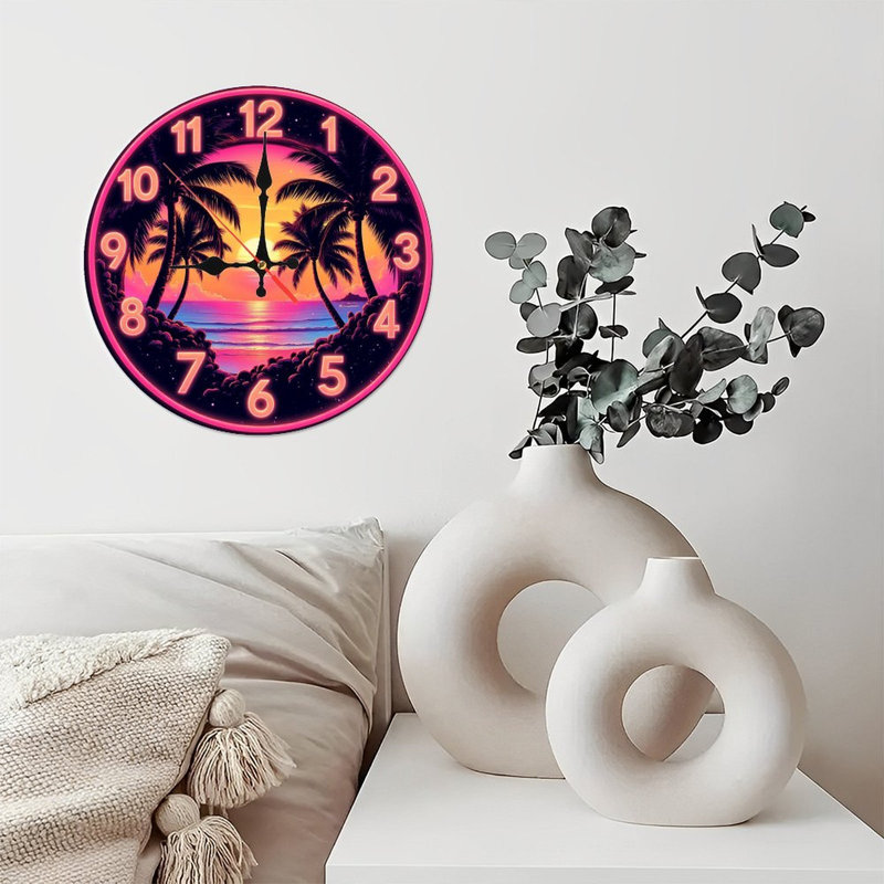 Horloge murale Neon Sunset Beach