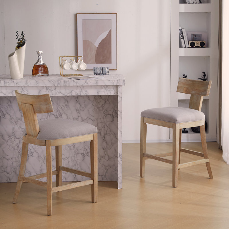Counter Stools Set Of 2, Upholstered Counter Height Bar Stools With Solid Rubber Wood Frame, Backrest, Footrest, Armless Barstools For Home Bar, Kitchen Counter