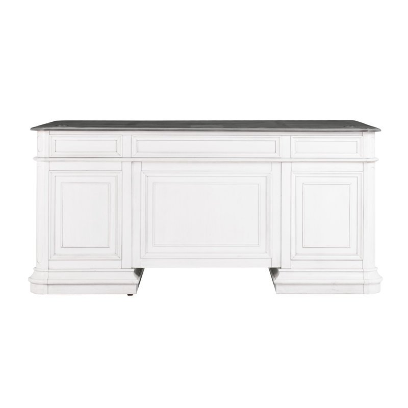 Solid Wood Executive Desk with Power Outlet, Grey