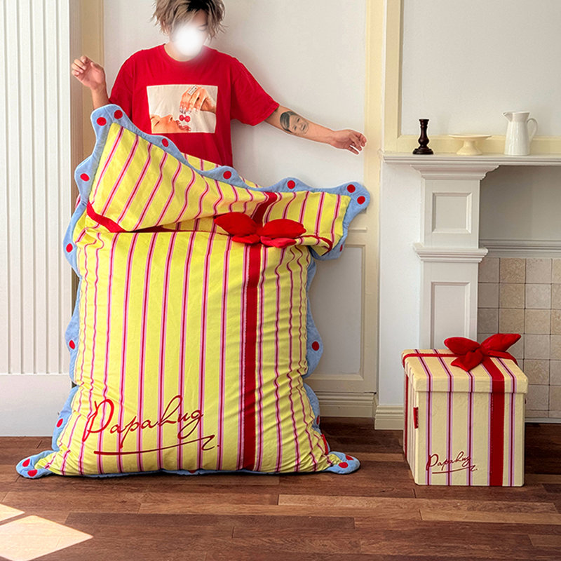 Cute Lazy Bean Bag Sofa, Yellow Velvet
