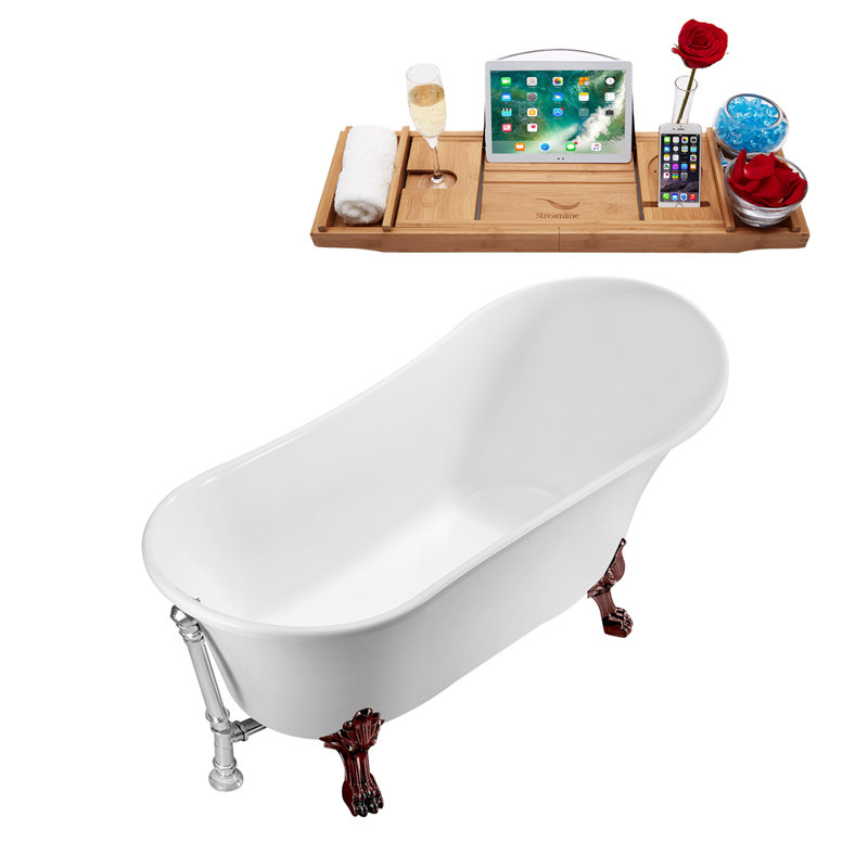 66.9'' x 31.5'' Soaking Acrylic Bathtub, Matte Oil Rubbed Bronze, Polished Chrome