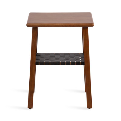 Rectangle Wood and Leather Side Table