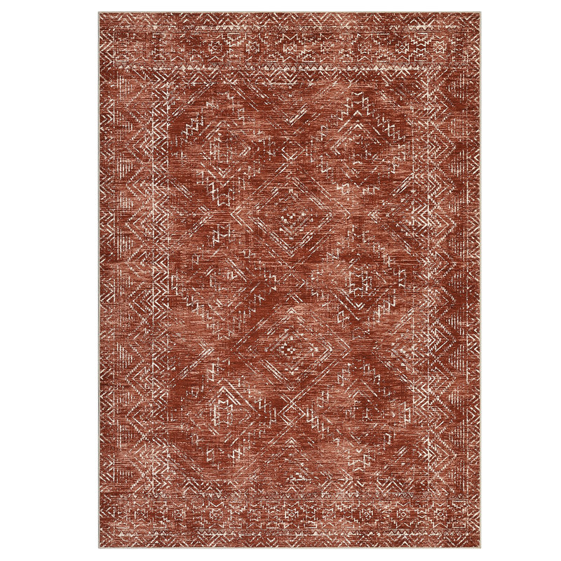 Living Room Rug Washable Rug for Bedroom Vintage  Rug Non Slip Large Area Rug Geometric Soft Throw Rugs Low Pile Stain Resistant Carpet for Office Nursery Dining Room