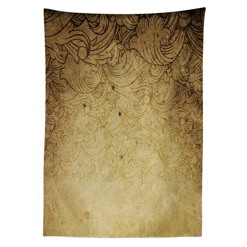Ambesonne Vintage Tablecloth, Aged Vintage Distressed Background With Swirling Flower Faded Fashioned Effects, Rectangular Table Cover For Dining Room Kitchen Decor, 52" X 70", Tan