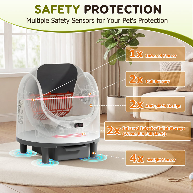 Automatic Cat Litter Box, Open Top Self Cleaning Litter Box For Multiple Cats, Odor Noise Control, App Control With Safety Sensors, Included Removable Liner And 2 Roll Garbage Bags, White
