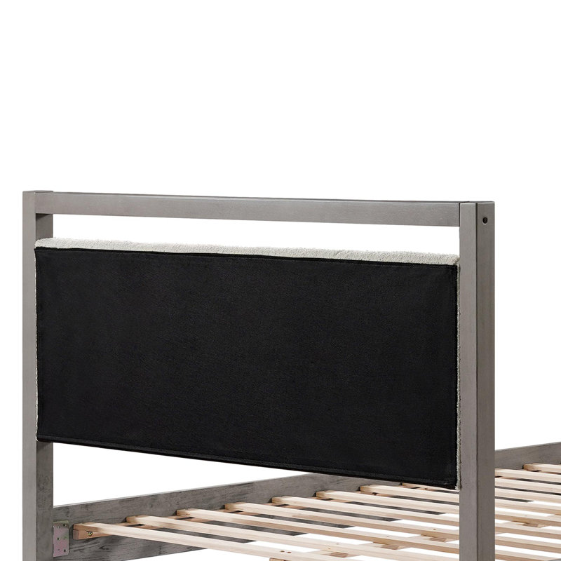 Base de lit plateforme moderne en tissu ivoire avec tête de lit et lattes silencieuses et rangement sous le lit de 9 po