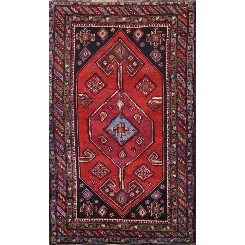 Tapis perse pré-1900 à motif de teinture végétale Afshar noué à la main 4 x 6