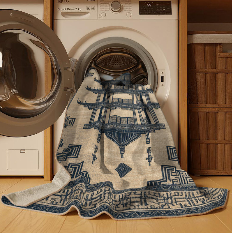 Machine Washable Art Deco Brown Area Rug, Square 3'
