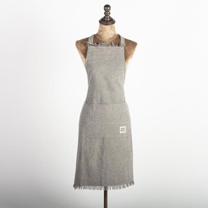 Tablier frangé délavé à la pierre, gris