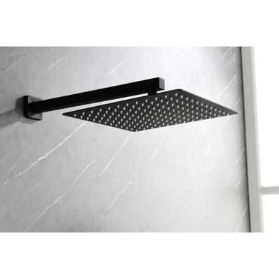 Matte Black Shower System With Materials And Components: Head, Hand Shower, Hose, Valve Trim, Lever Handles, Niche - Resistance To Rust Corrosion System: Damage