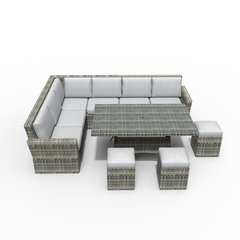 Wicker 9 - Person Patio Conversation Set with Cushions